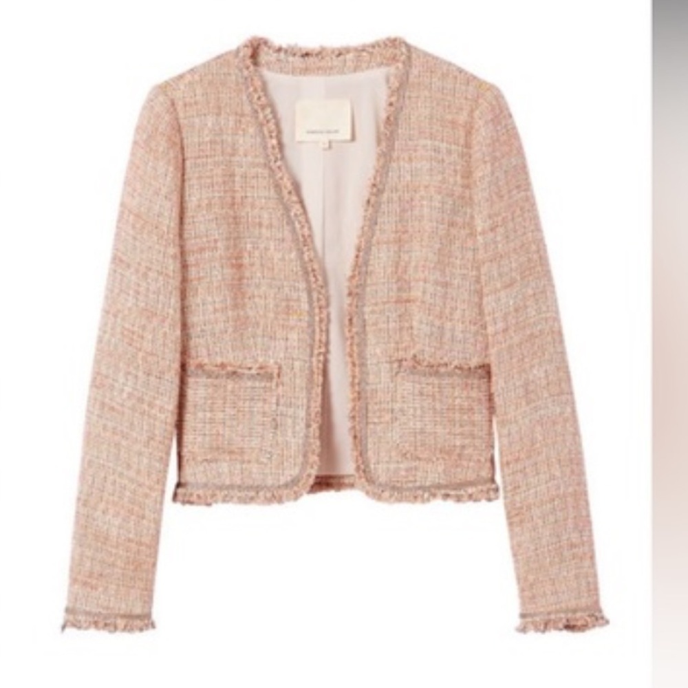 Rebecca Taylor Peach Gold and Creams Tweed Open Front Blazer Size 6